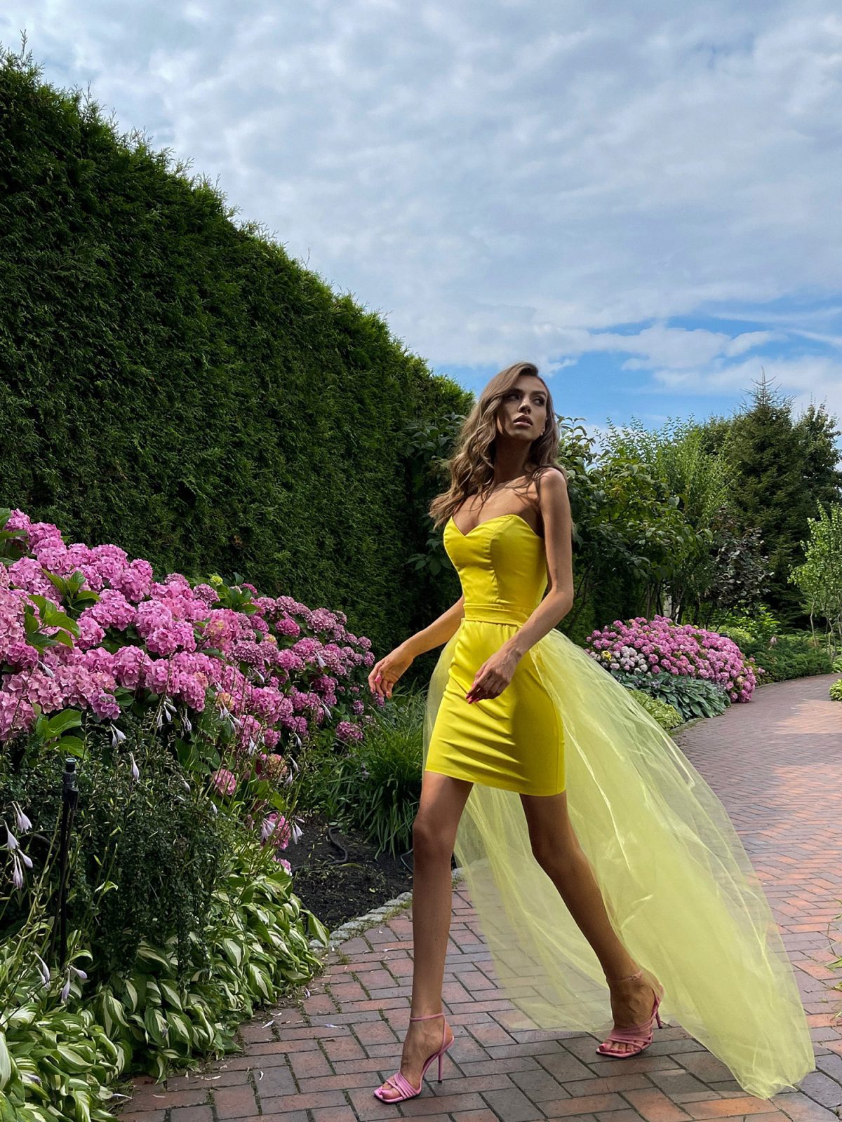 Short Mini Party Dress with Tulle Train-25